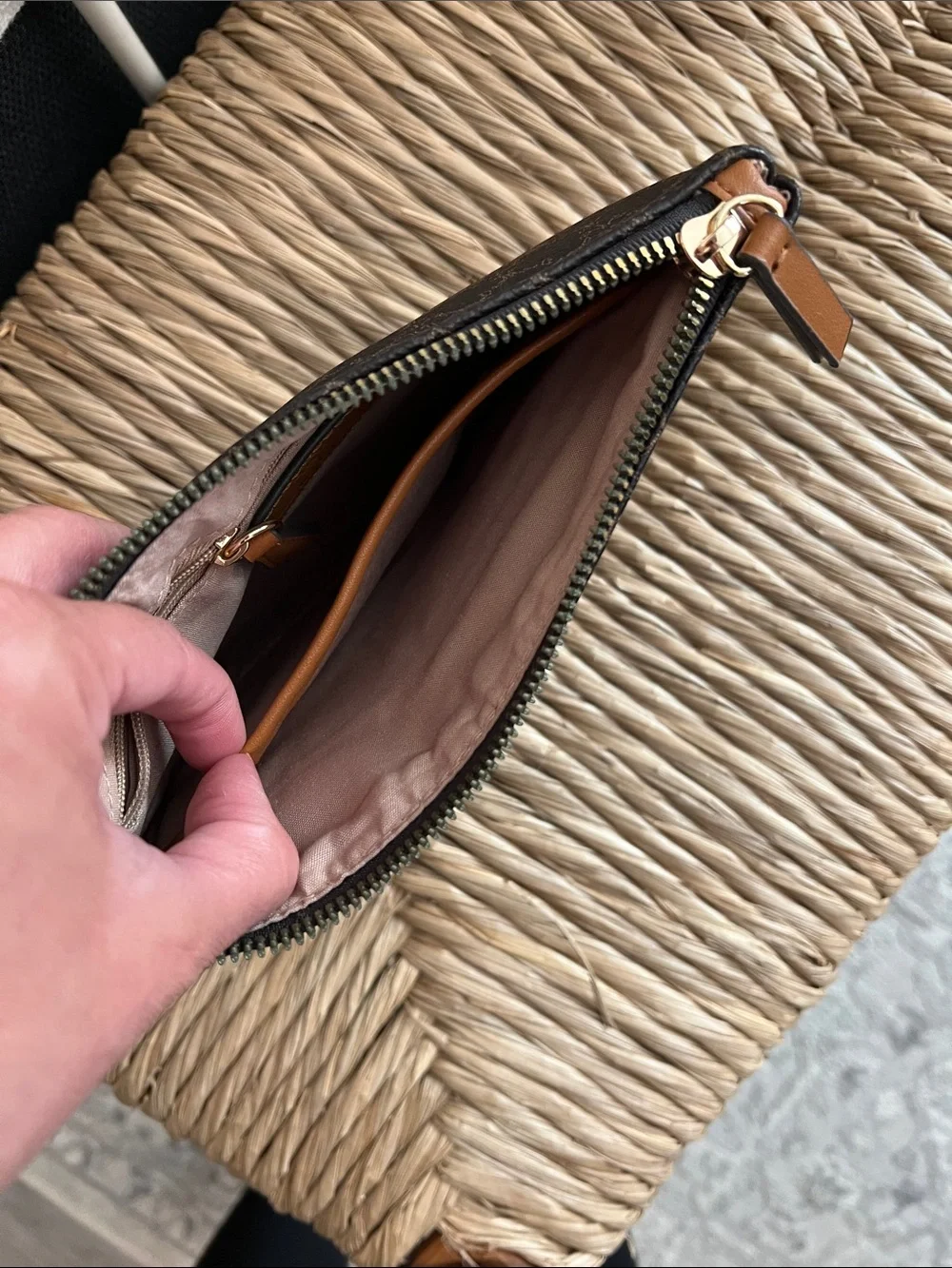Nanette Lepore Black and Tan Patterned Wristlet Wrislet